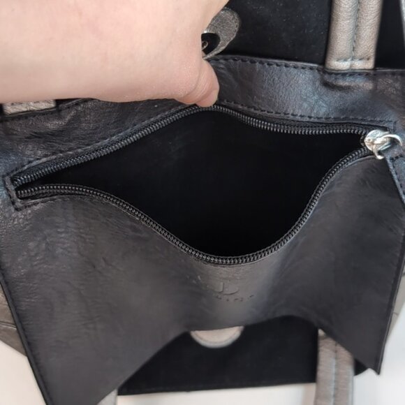 NEW Jessica Faux Leather Shoulder Bag Color Block Large Tote Purse Silver Black - Picture 9 of 11